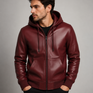 Brown Zip Hoodie Leather Jacket