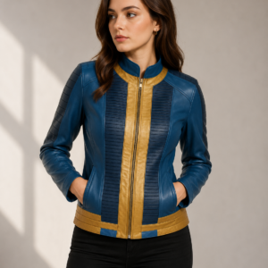 Blue Elegant Slim Fit Leather Jacket