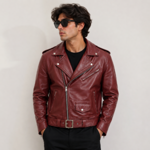 Men’s Burgundy Biker Leather Jacket