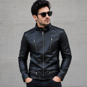 Men Premium Black Leather Biker Jacket