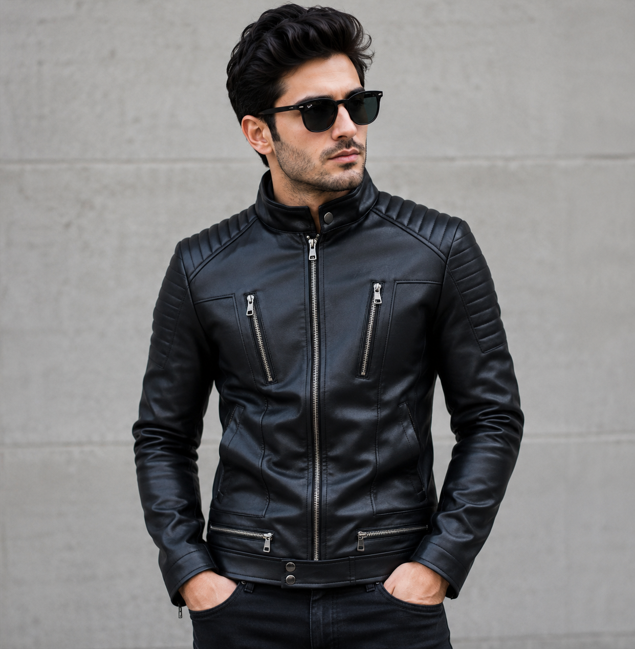 Men Premium Black Leather Biker Jacket